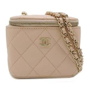 Chanel Matelasse Small Vanity Chain Shoulder Bag in Beige Caviar Leather